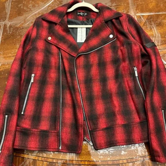Men's Premium Check Wool Biker Jacker - Extremely Rare Last One - Picture 1 of 2